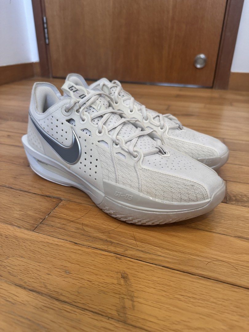Nike Air Zoom GT Cut 3 Silver White US9.5 (Category: Racket & Ball Sports) located in Singapore. Submitted by hepdhxks (Listing ID 1453341941, Image 1). Description: 9/10 condition 100% Authentic Lightly worn No box No sole separation Cushioning and traction in excellent condition Clean and well maintained Meetup preferred Slightly negotiable for serious buyers.