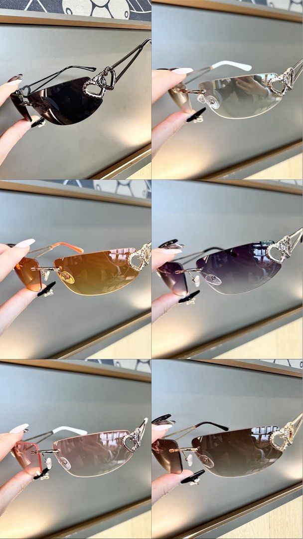 y2k sunnies sunglasses (Category: Sunglasses & Eyewear) located in Singapore. Submitted by y2kqueen (Listing ID 1453374983, Image 1). Description: PREORDER colours: black, silver, orange, purple, pink, brown.