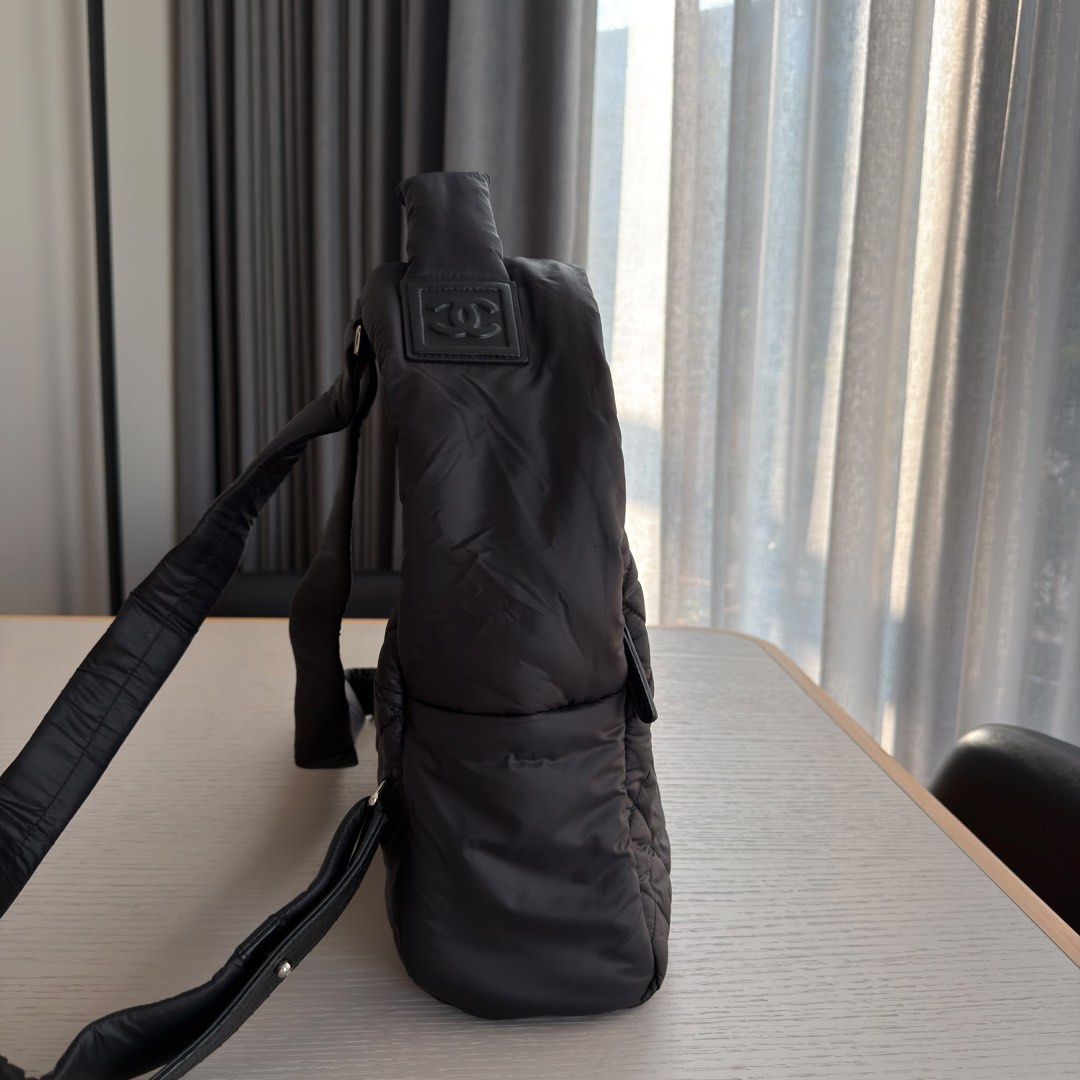 Chanel Coco Cocoon Backpack Small Quilted nylon Black Silver hardware (Category: Bags & Wallets) located in Singapore. Submitted by yasfinds (Listing ID 1456460908, Image 3). Description: Chanel Coco Cocoon Backpack Excellent condition Small L28 H35 D11cm Quilted nylon Black Silver hardware Series 20 (year 2014-2015) Comes with dust bag only F1708 Whats App: Kai @ +65 98263475.
