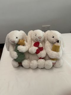 Jellycat bashful bunny with candy cane, christmas tree, pencil
