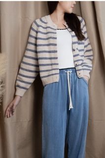 Half phase Striped knit cardigan in SteelBlue