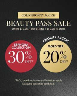 Sephora 20% off Gold Member Beauty Pass Sale August 2026