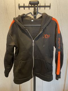 Black Zip-Up Hoodie with Orange Accents