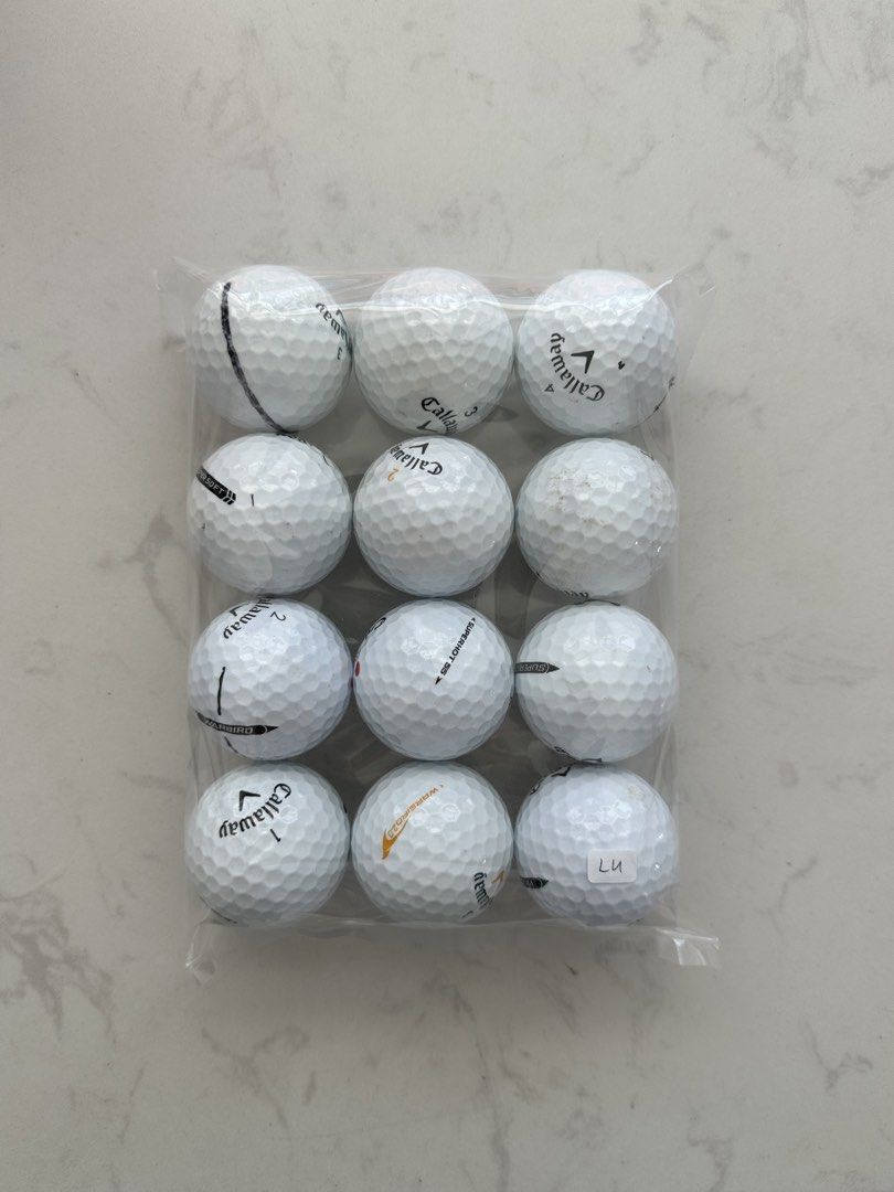 Callaway Golf Balls in Lightly Used Condition (Pack of 12) (Category: Golf) located in Singapore. Submitted by pacific.greens (Listing ID 1457027983, Image 1). Description: Includes all Callaway models except Chrome Tour Pack of 12@$12 ($1 per ball) Lightly used condition: May have very light discoloration, light surface bruises and 1–2 minor strike marks. WA James @ Pacific Golf for bulk orders: +65 9.0.9.3.0.3.2.1 Tags: Titleist Pro V1 Pro V1x 