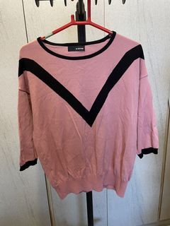 e.kana Pink Knit Sweater with Black Chevron Detail