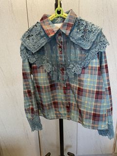 Green checkered with maroon and lace
