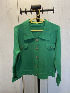 Green Knit Button-Up Jacket with Gold Buttons