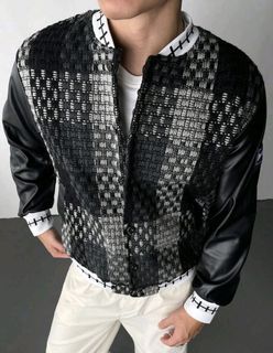 Men's Stand Collar Contrast Color Patchwork Zipper Long Sleeve Black Jacket,Windbreaker/Outdoor Windbreaker,Baggy,Winter Jacket