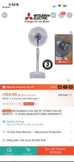 Mitsubishi Electric LV16-GB 16" Stand Fan - 3 Years Warranty