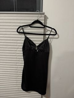 Princess Polly Black Satin Mini Dress with Lace Trim