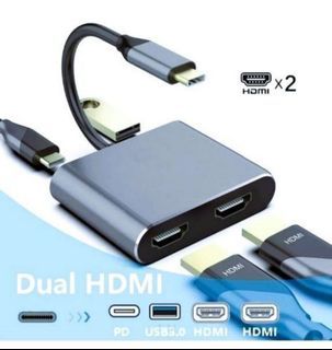 1hr Delivery! 🚚 4 in 1 Type C USB C to Dual HDMI Cable Adapter Hdmi Screen Extension Splitter USBC Type C Hub + USB / PD Charging Port