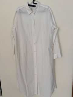 💝 MUJI White Cotton Long Sleeve Shirt Dress Size M