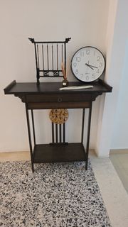 Dark Wood Console Table with Drawer and Shelves
