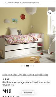 IKEA SLÄKT Bed Frame with Storage and Mattress+ Slatted Bed Base White 90x200cm