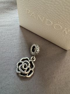 Pandora Sterling Silver Rose Dangle Charm with Crystals