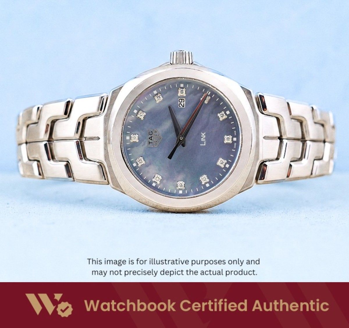Preloved Tag Heuer Link Bracelet WBC1313.BA0600 Blue Mother of Pearl MOP w 12 Point Diamonds Dial A7290 Sep 2020 (Category: Watches) located in Singapore. Submitted by watchbooksg (Listing ID 1444779666, Image 1). Description: Watchbook Swiss-Standard Certified: Professional Authentication You Can Trust Every watch undergoes systematic 60-point verification by Swiss-trained watchmakers at our in-house Watchbook Service Centre. We verify all check
