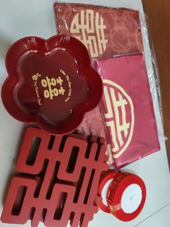 Red Wedding Decor Set - Double Happiness, Tray, Ribbon