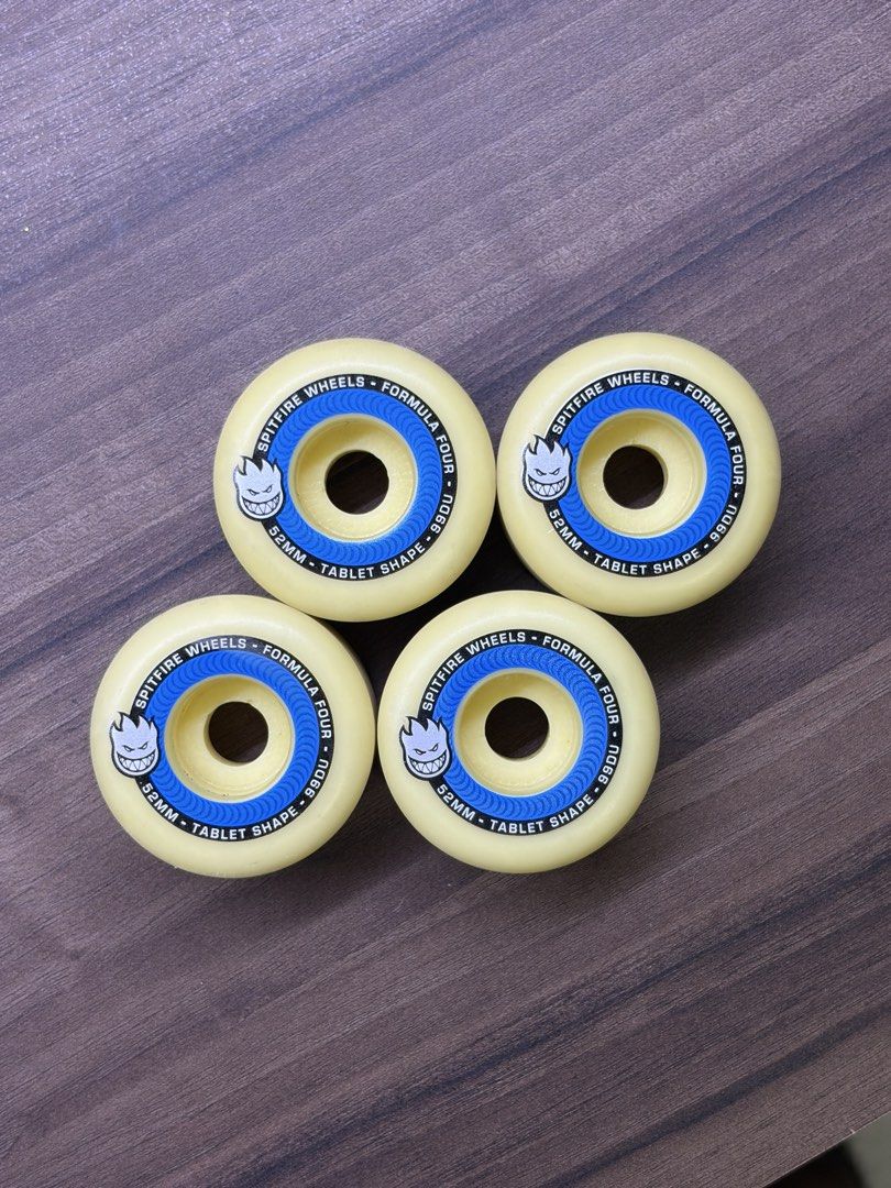 Spitfire Wheels Formula Four Skateboard Wheels (Category: Skates, Rollerblades & Scooters) located in Singapore. Submitted by trrdrr (Listing ID 1457311583, Image 1). Description: ONE SET 99DU 52mm Formula Four Tablets Used for total around 1-2 weeks at most? Still really good condition Purchased from gosports. receipt at last slide.