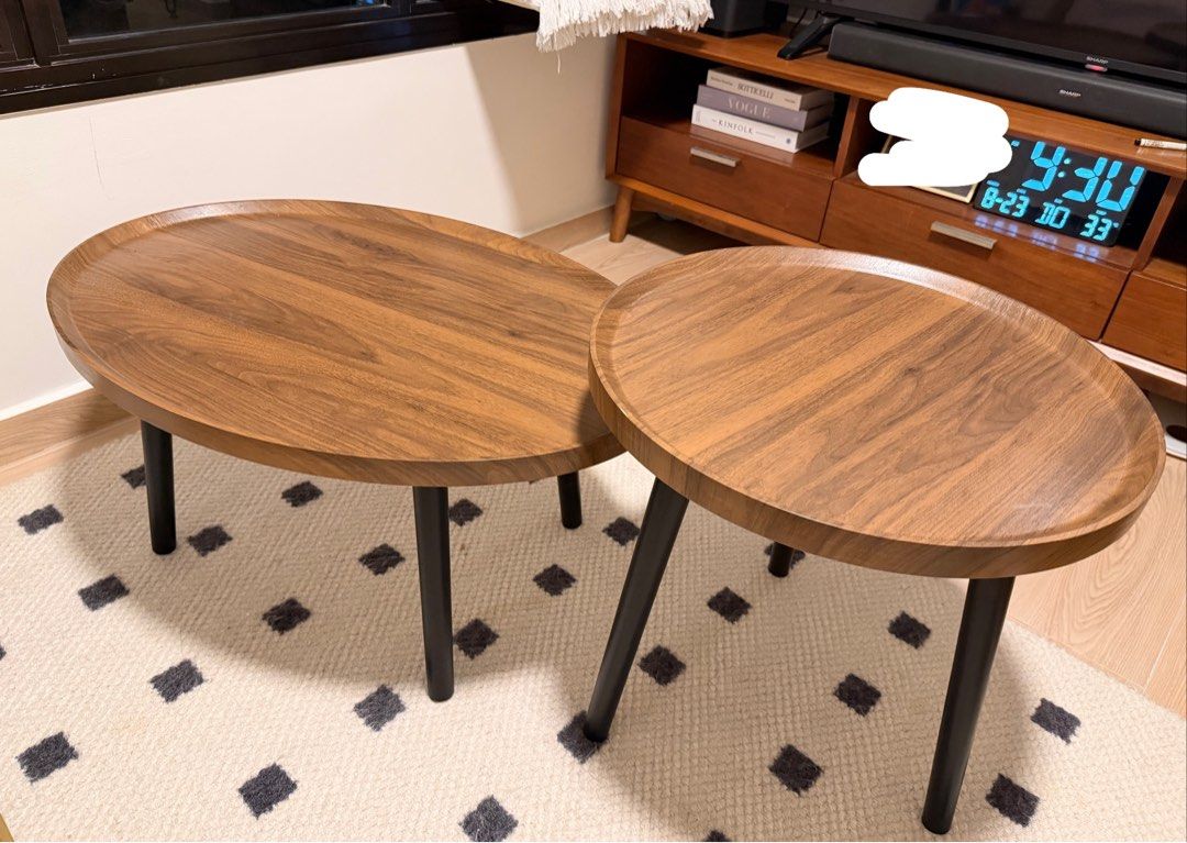 Walnut Coffee Table Set (Category: Tables & Sets) located in Singapore. Submitted by sunevenings (Listing ID 1457278299, Image 1). Description: 1 set of 2 coffee tables (walnut laminate) Lightly used, minor flaw on taller table (last pic). Not for fussies! .