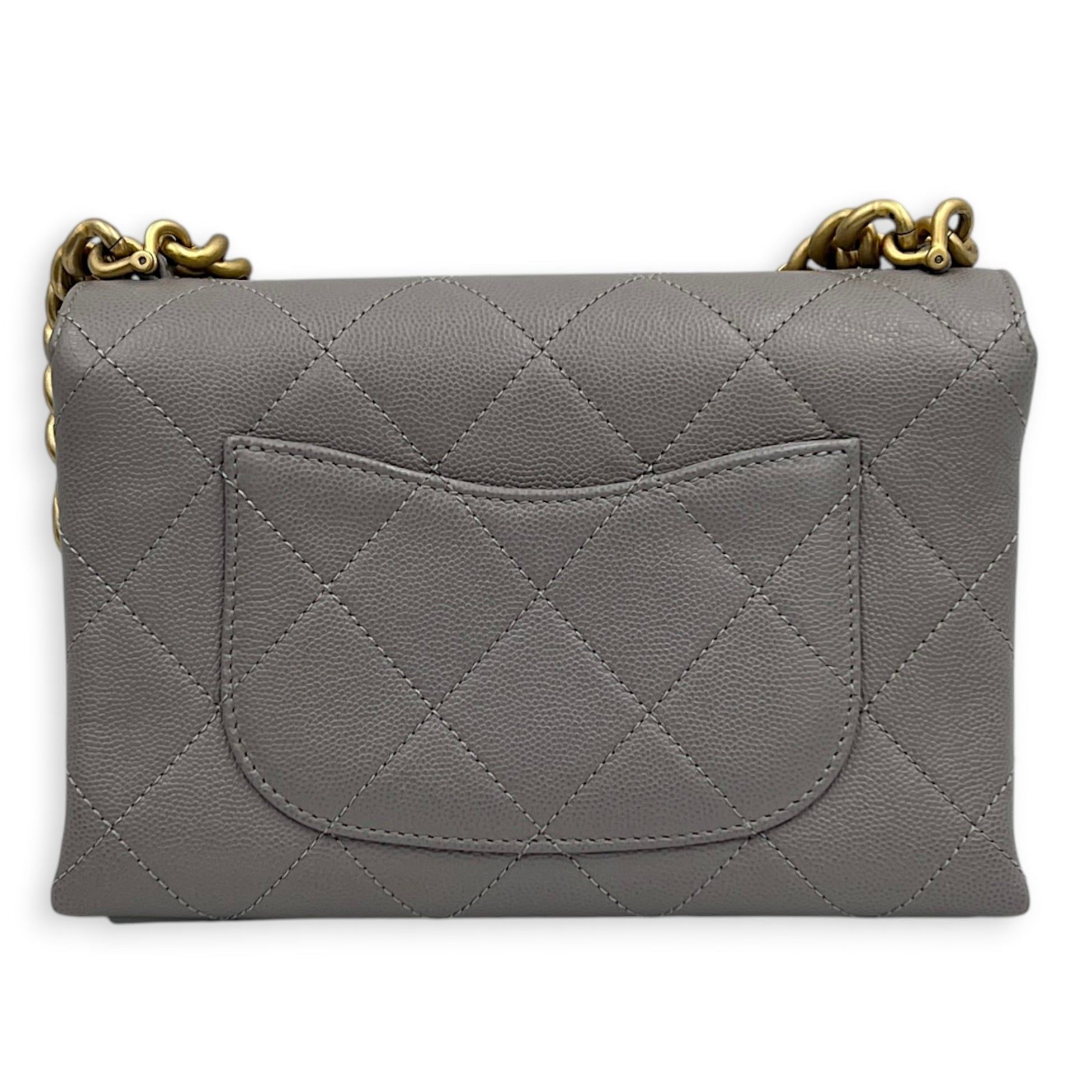 Chanel CC Flap Chain Mini Grey Shoulder Bag in Caviar Leather, Gold hardware (Category: Bags & Wallets) located in Singapore. Submitted by carousellluxury (Listing ID 1457428742, Image 2). Description: SKU S2607-013274AN Material Caviar Leather Size Mini Color Grey Hardware Gold Strap Included, non-detachable Dimension (L)20cmx(H)13cmx(W)6cm Accessories Dust Bag, Original Box, Receipt(s), Care Card, Series NJKH6L72 Circa Est 2021 Microchipped TRU