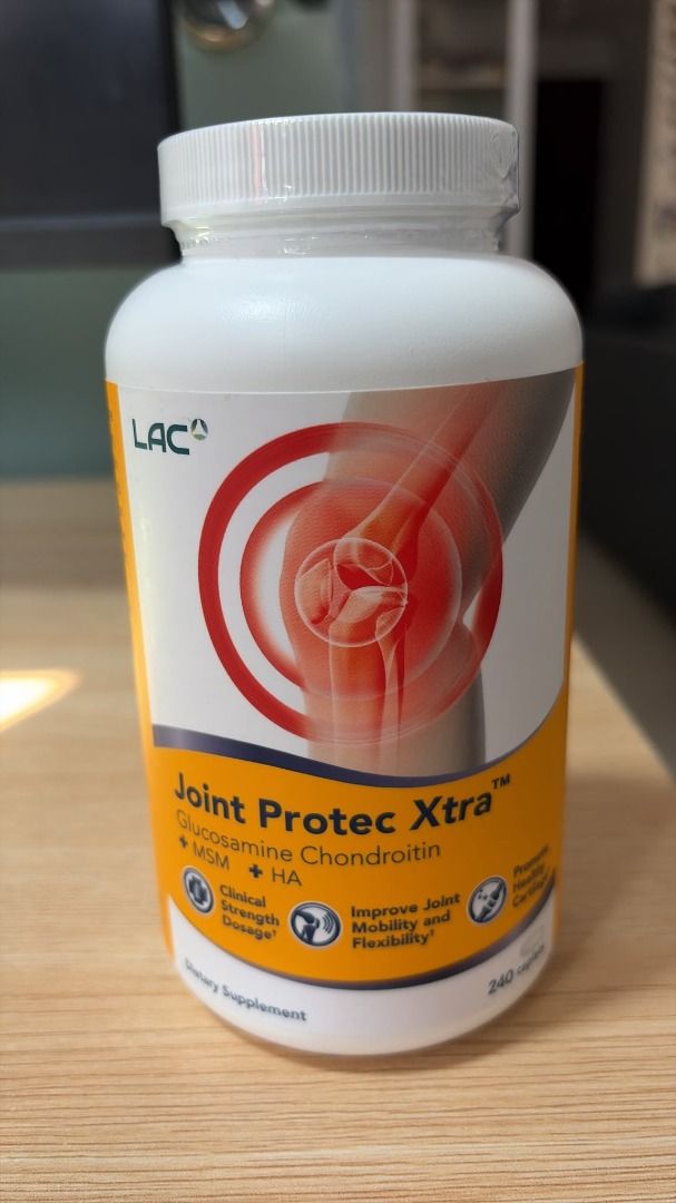 LAC Joint Protec Xtra Glucosamine Chondroitin MSM HA 240 Caplets (Category: Vitamins & Supplements) located in Singapore. Submitted by feiken (Listing ID 1457404138, Image 2). Description: - LAC Joint Protec Xtra - 240 caplets per bottle - Contains Glucosamine, Chondroitin, MSM, and HA - Supports joint health - Improves mobility and flexibility - Promotes healthy cartilage - Clinical strength dosage Expired 03/2029.