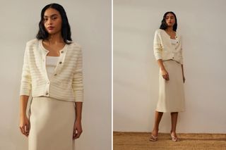 Love Bonito Kiara Shoulder Padded Crop Knit Cardigan Ivory