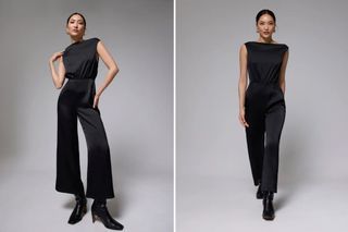 Love Bonito LB Crinkled Satin Cowl Neck Jumpsuit Black