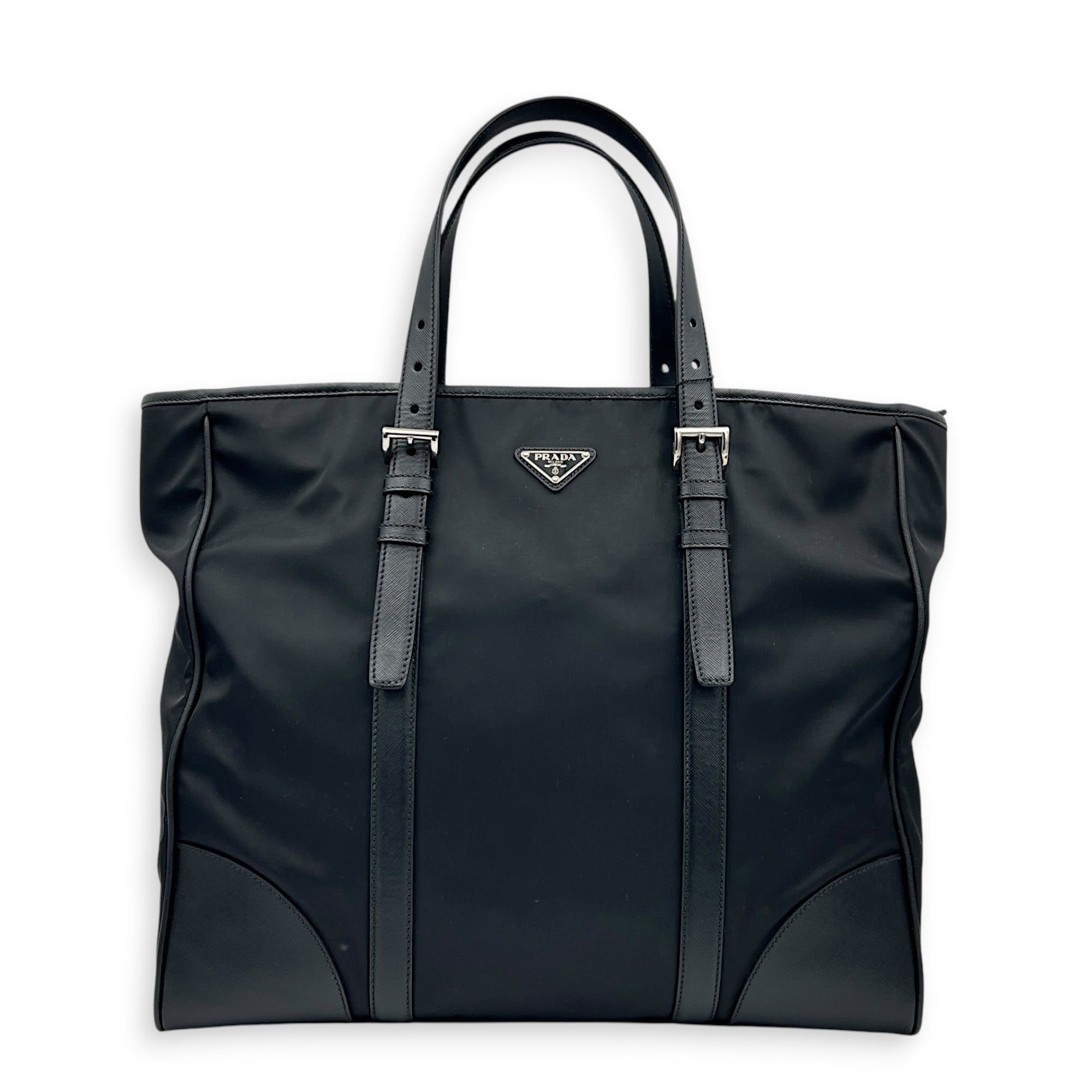 Prada Logo Tote Bag Black in Nylon, Silver hardware (Category: Bags & Wallets) located in Singapore. Submitted by carousellluxury (Listing ID 1457432892, Image 1). Description: SKU C2607-013350AN Material Nylon Color Black Hardware Silver Strap Not Included Dimension (L)40cm x (H)35cm x (W)12cm Accessories Authentication Card, Care Card, Dust Bag, Series 31 3 Circa Est 2009 Microchipped FALSE Condition - Surface: In very good condition overall - 