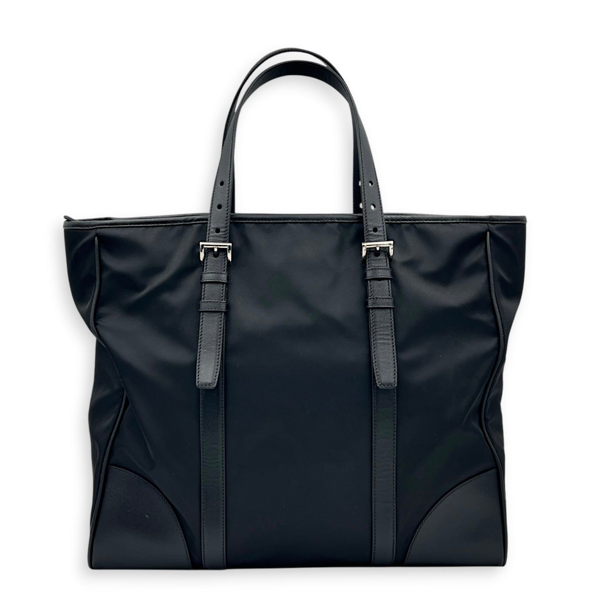 Prada Logo Tote Bag Black in Nylon, Silver hardware (Category: Bags & Wallets) located in Singapore. Submitted by carousellluxury (Listing ID 1457432892, Image 2). Description: SKU C2607-013350AN Material Nylon Color Black Hardware Silver Strap Not Included Dimension (L)40cm x (H)35cm x (W)12cm Accessories Authentication Card, Care Card, Dust Bag, Series 31 3 Circa Est 2009 Microchipped FALSE Condition - Surface: In very good condition overall - 