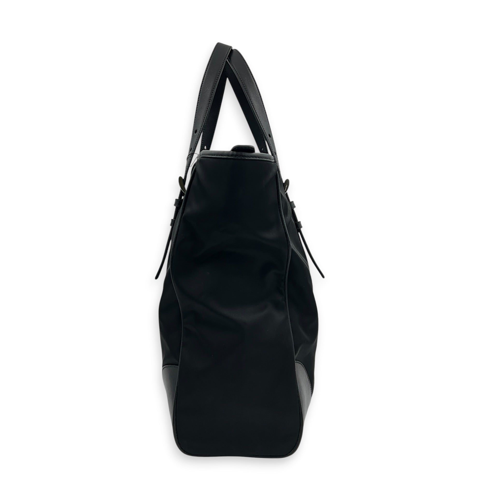 Prada Logo Tote Bag Black in Nylon, Silver hardware (Category: Bags & Wallets) located in Singapore. Submitted by carousellluxury (Listing ID 1457432892, Image 4). Description: SKU C2607-013350AN Material Nylon Color Black Hardware Silver Strap Not Included Dimension (L)40cm x (H)35cm x (W)12cm Accessories Authentication Card, Care Card, Dust Bag, Series 31 3 Circa Est 2009 Microchipped FALSE Condition - Surface: In very good condition overall - 