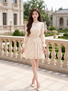 SALES BNWT Cream Pinkish Floral Print Flowy Tiered Layered Dress