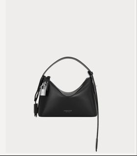 VERIFIED Black Leather Shoulder Bag with Lock Detail