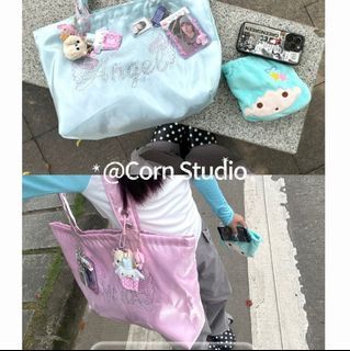 y2k handmade bedazzled angel satin tote bag
