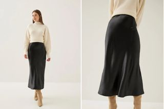 Love Bonito LB Lyra Satin Bias Cut Midaxi Skirt Black