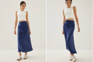 Love Bonito LB Lyra Satin Bias Cut Maxi Skirt Navy Blue