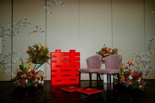 Red Double Happiness 1m tall Wedding Decor Flower Hedges