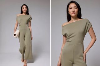 Love Bonito LB Pleated Neoprene Asymmetric Jumpsuit Dusty Green