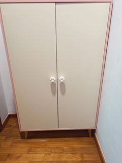 Pink Trim Two-Door Wardrobe with Wooden Legs