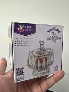 Red Cherry Brand Glass Sugar Bowl with Lid