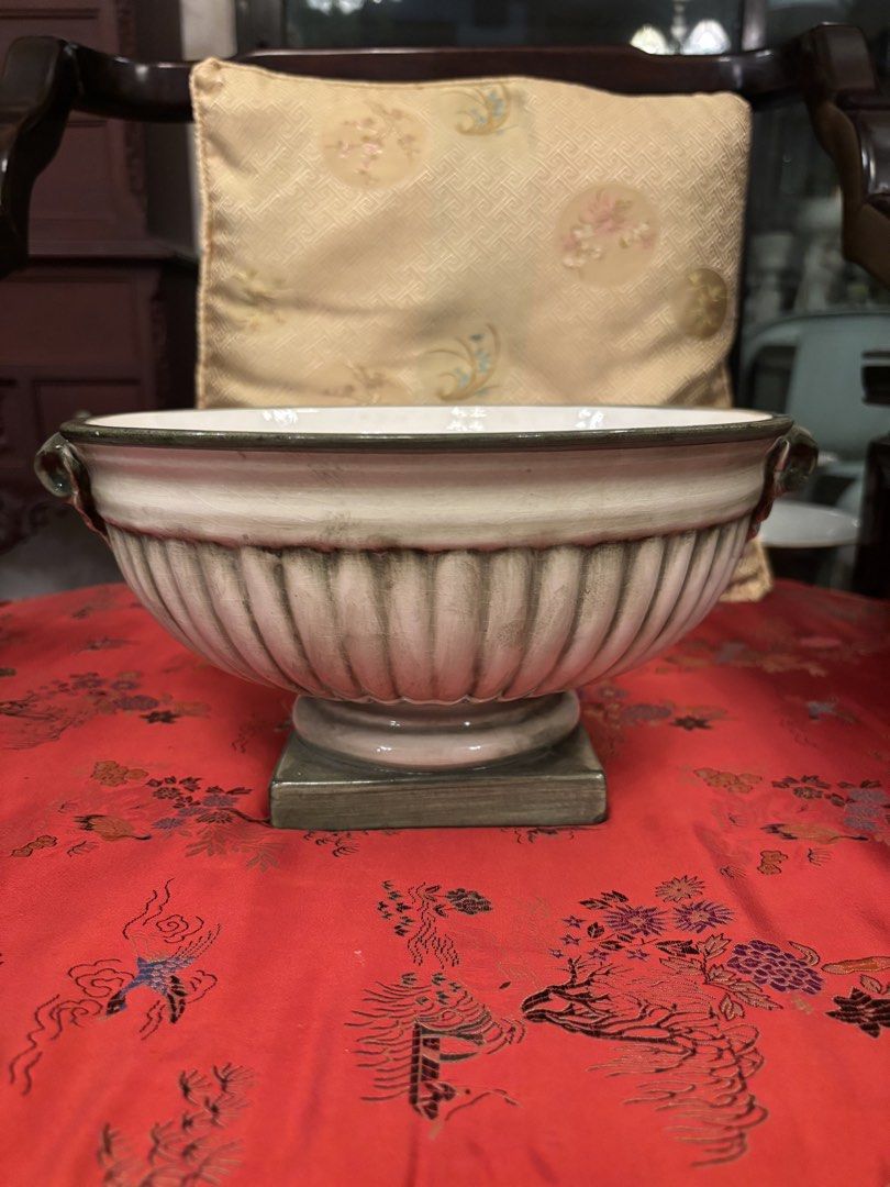Vintage neoclassical-style footed ceramic bowl (Category: Vases & Decorative Bowls) located in Singapore. Submitted by villageplace (Listing ID 1457815559, Image 1). Description: Vintage neoclassical-style footed ceramic bowl crafted by La Maison Handmade No chips or cracks Only Some crazing .