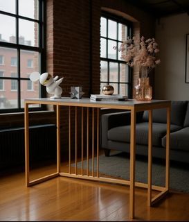 [POPULAR] Narrow Style | SG BASED | Minimalist Entryway Hallway table Tabletop | Sintered Solid Top | Golden Frame | Fast Setup | Living Room | Domestic Use | Bedroom Setup | Dining Area | Home Ready | ID 060