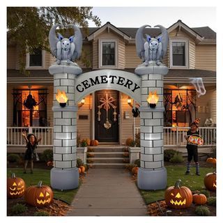 10FT Halloween Inflatables Outdoor Decorations, Giant Cemetery Archway Blow up Yard Decorations with LED Lights, Halloween Arch Inflatable for Garden Lawn