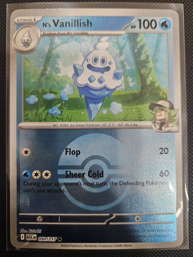 2026 Pokemon Ascended Heroes 050 N's Vanillish Pokeball (Category: Raw Cards) located in Singapore. Submitted by pokejay (Listing ID 1458144353, Image 1). Description: .