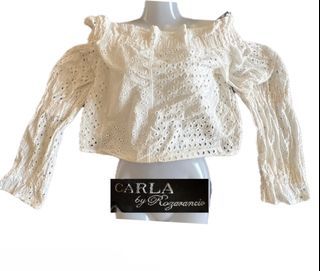 Authentic Carla by Rozarancio full lace off-shoulder crop long-sleeved cotton Blouse Top, size: L