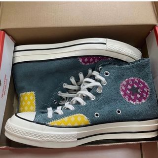Converse Chuck 70 High Twisted Prep sneakers in the faded spruce and amarillo green patchwork colorway (style code 166853C)