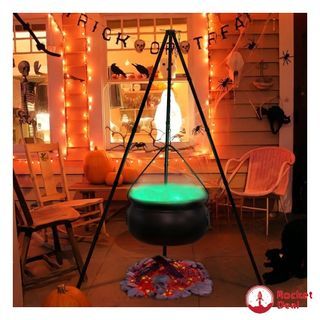 Halloween Decorations Outdoor - Large Witches Cauldron on Tripod with Lights - Black Plastic Cauldron Candy Bucket Decoration for Yard Home Porch Outside