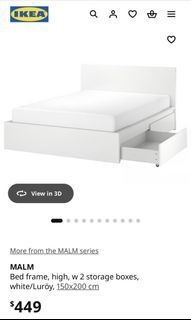 IKEA MALM Bed Frame with 2 Storage Boxes, White, 150x200cm