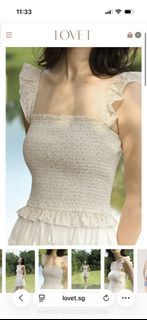 LOVET MINDY PADDED LINEN EMBROIDERED RUFFLES SMOCKED TOP (FLORAL)