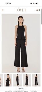 LOVET ODELLE PADDED LINEN PANELLED HALTER FLARE TOP (BLACK)