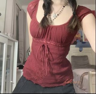 Sheer Lace Square Neck Cap Sleeve Top